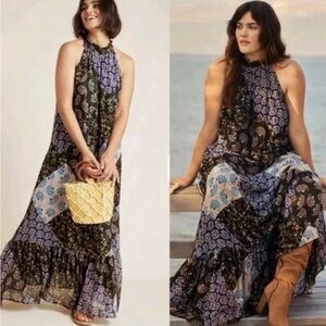 Maeve Anthropologie Katrina halter-neck patchwork maxi dress, size Small. EUC.